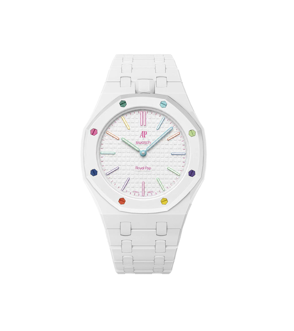 PR04-AP x Swatch Royal Pop Ceramic Strap and Case - Pair with White Watch